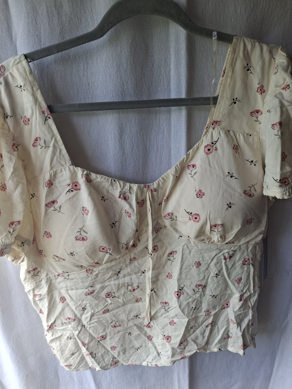 No Boundaries Cream Floral Puff-Sleeve Top with Pink Blossoms
